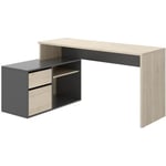 Bureau d'angle reversible 1 tiroir + 1 porte - Décor chêne et gris - L 139 x P 92  x H 75 cm - ROX