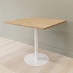 Cafébord kvadratiskt med runt pelarstativ, Storlek 80 x 80 cm, Bordsskiva Ek, Stativ Vit