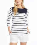 Nautica Women's Breton Striped 3/4 Sleeve Pure 100% Cotton Shirt, Indigo, X-Small