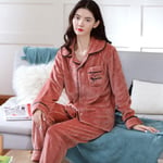 Clothingloves Darkpink2 Pcs Thicken Women Warm Flannel Pajamas Set Sleepwear