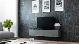 High Gloss TV Stand Cabinet Wall Mountable | Floating Entertainment Unit 140cm (Grey)