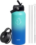 BUZIO Insulated Water Bottle with Straw, 1L Water Bottle with Straw Lid and Flex