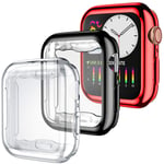 Dirrelo 3 Pack Case Compatible with Apple Watch Series SE 6/5/4 40mm Screen Protector, Full Cover Protective Case Soft TPU Bumper Cover Compatible with iWatch Series SE 6/5/4, Clear/Black/Red