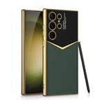 For Samsung Galaxy S23 Ultra 5G GKK Plating Soft TPU + Leather Full Coverage Phone Case without Pen(Green)