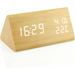 Réveil numérique, horloge numérique en bois alimentée par usb, luminosité réglable, fonction Snooze, température, humidité