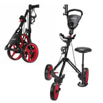 Caddymatic Golf X-TREME 3 Wheel Push/Pull Golf Trolley with Seat Black/Red