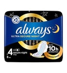 Always Ultra Sanitary Towels Secure Night (Size 4) Wings X8 Pads