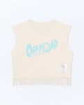 SATISFY MOTHTECH CROPPED FRINGED MUSCLE TEE AGED ECRU Unisex AGED ECRU