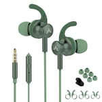 Avantree ME12 Green Sports Earbuds Wired with Microphone, Sweatproof Running Earphones with Earfin, Metal In Ear Headphones for Workout Exercise Gym, Compatible with iPhone Android Cell Phones PC