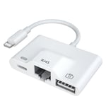 Lightning til RJ45 + USB adapter kabel - Hvid