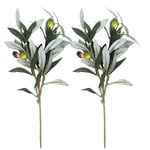 2 st Konstgjorda Olivträd, Konstgjorda Olivkvistar med Gröna Blad, Nästan Naturliga Konstgjorda Växter, Konstgjorda Träd
