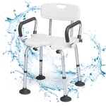 COSTWAY Shower Chair, Height Adjustable Tub Shower Seat with U-shaped Seat and Shower Buckle, Elderly Handicap Non-Slip Disabled Bathroom Detachable Bathtub Stools Chairs