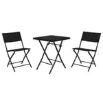 Spisebordsæt med 2 stole Home ESPRIT Sort Stål syntetisk Rattan 58 x 58 x 71,5 cm