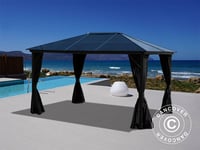 Paviljong Trädgårdspaviljong Santa Barbara med gardiner och myggnät, 3x4m, Svart
