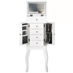 CARME Sorrento - White Jewellery Armoire Chest Box Flip Top Mirror LED Light 4 Drawers Makeup Organiser