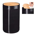 Relaxdays poubelle salle de bain, couvercle oscillant en bambou, moderne, plastique, 5,5 L, H x D 26,5 x 18 cm, noir, 5 Litres