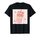 Bubble Milk Tea Boba Cute Cat Peach Kawaii Aesthetic T-Shirt