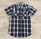 MENS JACK AND JONES SHORT SLEEVE COTTON CHECK SHIRT TOCK NAVY BLUE SIZE S