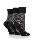 Heat Holders 3 Pair Ladies Gentle Grip Socks - Varsity Fine Stripe - Black