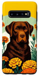 Coque pour Galaxy S10 Chocolate Lab Art Labrador Retriever Marigolds Marron