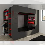 Iperbriko - Lit mezzanine 5000 avec station gamer rouge anthracite