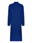 Slfkamma Half Zip Ls Knit Dress Camp Maxiklänning Festklänning Blue Selected Femme