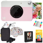 KODAK Printomatic Instant Camera (Pink) Gift Bundle + Zink Paper (20 Sheets) + Case + 7 Sticker Sets + Markers + Photo Album