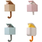 Creative Adhesive Coat Hook, Cute Cat Key Holder Hook, Cute Pet Hooks Wall Mounted, Home Decor Hook for Bathroom/Bedroom/Kitchen (4Pcs) (4pcs B)