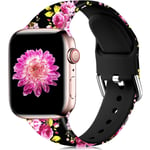 Wepro Replacement Strap Compatible with Apple Watch Strap 45mm 44mm 42mm, Pattern Printed Soft Silicone Wrist Bands for Apple Watch SE/iWatch Series 7/6/5/4/3/2/1, 42mm/44mm/45mm-S/M, Pink Floral