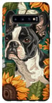 Coque pour Galaxy S10+ Représentation artistique Boston Terrier Chasing Floral