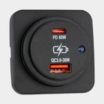 Sutars USB-uttag Sutars, utanpåliggande, svart, fyrkantig, 12 / V 24 V, 36 W 60 W, 2.1 A, USB-A + USB-C, med lock