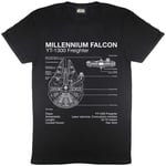 Star Wars Millennium Falcon Diagram Herren-T-Shirt Schwarz 2XL | S-XXL, Star Wars Geschenke mit Rundhalsausschnitt Graphic Tee, Geburtstags-Geschenk-Idee für Dads