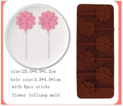 ZHUHAI Round Heart Silicone lollipop mold Flower candy chocolate molds cake decorating form bake bakeware tool bear lolipops cake molds (Color : 6 flower 50g)