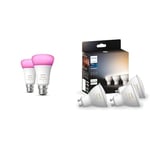 Philips Hue White & Colour Ambiance Smart Bulb Twin Pack LED [B22 Bayonet Cap] - 1100 Lumens, 2 Count & White Ambiance Smart Spotlight 3 Pack LED [GU10 Spotlight] - 350 Lumens