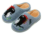 INMINPIN Hiver Chaussons de Maison Enfants Chaudes Peluche Pantoufles de Coton d'Intérieur à Dinosaure de Dessin Animé pour Garçon Fille,Bleu,32/33 EU
