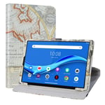 LiuShan Compatible with Lenovo Tab M10 Plus Rotating Case,360 Degree Rotation Stand PU With Cute Pattern Cover for 10.3" Lenovo Tab M10 Plus/Smart Tab M10 Plus tablet(Not fit Smart Tab M10),Map White