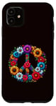 Coque pour iPhone 11 Signe de la paix coloré fleurs hippie rétro années 60 70 pour femme