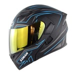 Motorbike Helmet Off-Road Racing Motocross Helmet Anti-Fog Double Visor Flip Up Helmet for Motorcycle Bike DOT ECE Approved EU Road Use,Blue,S