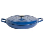 Argon Tableware Cast Iron Shallow Casserole Dish - Enameled Dutch Oven - Self-Basting Lid - Hob to Oven - 350ml - Midnight Blue