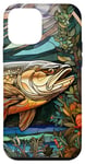 Coque pour iPhone 12 mini Jaune vitrail truite sautant nature coucher de soleil pêche art