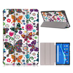 Lenovo Tab M10 FHD Plus tri-fold pattern leather case - Butterfly Flowers