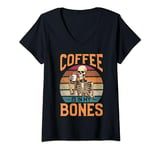 Womens Retro Coffee Brewer Skeleton V-Neck T-Shirt