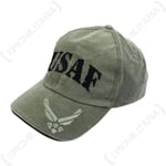 Green USAF Baseball Cap - Air Force Peaked Sun Hat American Cotton One Size New