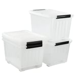 Bringer 30 L Clear Plastic Storage Box, Set of 4 Large Storage Bin with lid