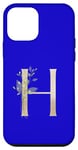 Coque pour iPhone 12 mini Lettre H élégante en feuille d'or avec verdure bleue