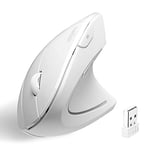 Perixx PERIMICE-713W Ergonomic Vertical Wireless Mouse - Adjustable DPI, 6-Button Design, Long-Range Connectivity, Right-Handed Use, White
