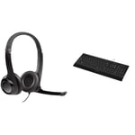 Logitech H390 Wired Headset for PC/Laptop, Stereo Headphones with Noise Cancelling Microphone & K280e Pro Wired Business Keyboard, QWERTZ German Layout - Black