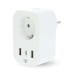 Nedis SmartLife Smart Plug, Wi-Fi, 3680W, Type F (CEE 7/7) / 1x USB-C / 2x USB - Hvit