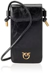 Pinko Phone Case Veau Shiny Vinta, Accessoire de Voyage -Cache-Cou Femme, Z99q_Noir-Antique Gold, U