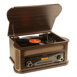 Fenton Memphis skivspelare - Bluetooth, DAB & FM, CD, kassett och mp3-spelare - MörkBrun, Skivspelare, CD, Kassett med BT